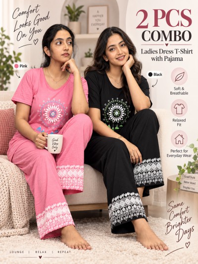 Ladies Wear Premium cotton Suit Black & Pink Combo